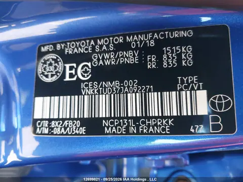 2018 Toyota YARIS LE VIN VNKKTUD37JA092271 фото 18