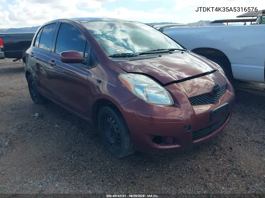 2010 Toyota Yaris VIN JTDKT4K35A5316576 фото 2