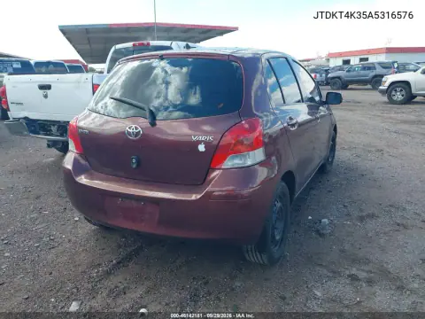 2010 Toyota Yaris VIN JTDKT4K35A5316576 фото 5