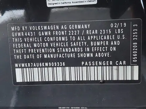 2019 Volkswagen E-golf Se VIN WVWKR7AU6KW909336 фото 9