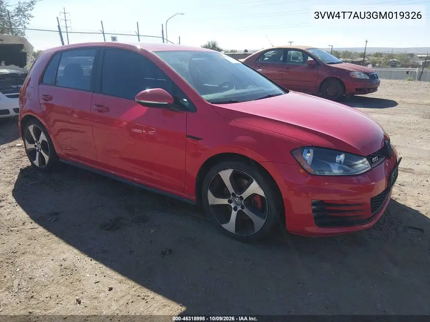 2016 Volkswagen Golf Gti S 4-Door VIN 3VW4T7AU3GM019326 фото 2
