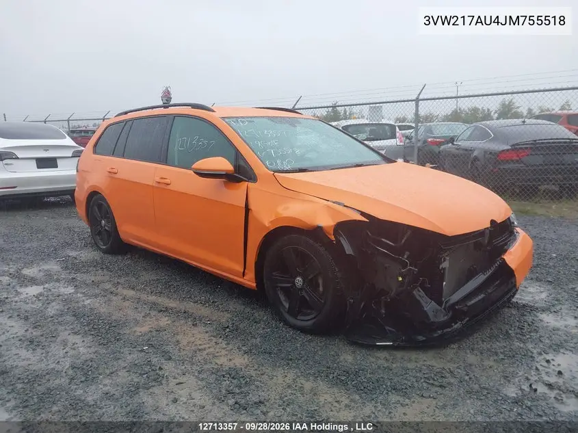 2018 Volkswagen Golf Sportwagen 1.8 Tsi Comfortline/1.8 Tsi Trendline VIN 3VW217AU4JM755518 фото 2