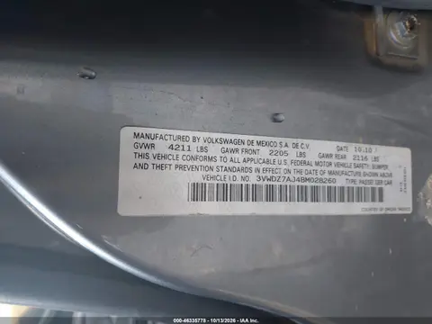 2011 Volkswagen Jetta 2.5L Se VIN 3VWDZ7AJ4BM028260 фото 10