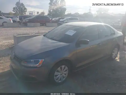 2012 Volkswagen Jetta 2.0L S VIN 3VW2K7AJ8CM364913 фото 2