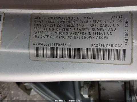 2005 Volkswagen Passat Gls Tdi VIN WVWAE63B35E026513 фото 10