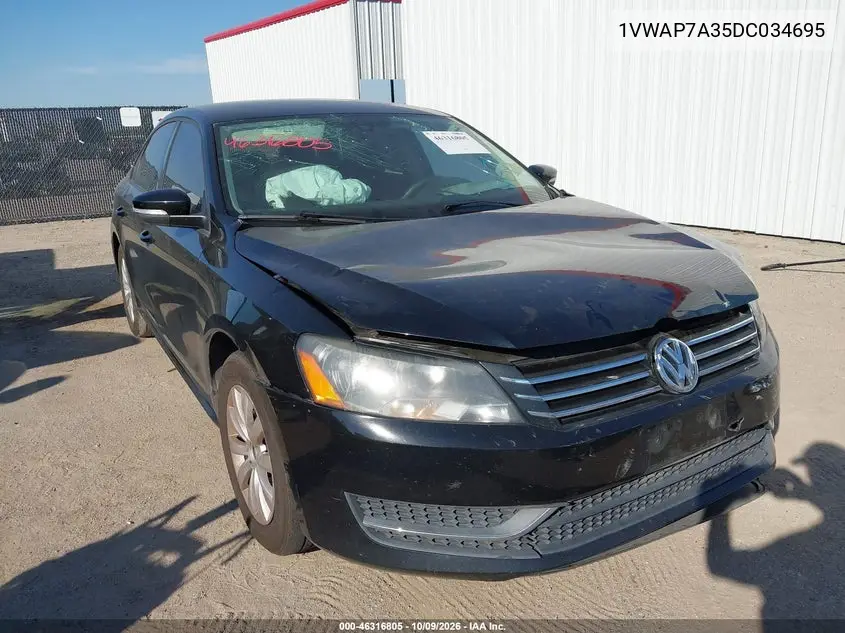 2013 Volkswagen Passat 2.5L S VIN 1VWAP7A35DC034695 фото 2