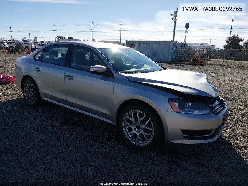 1VWAT7A38EC092765 — 2014 Volkswagen Passat, фото 2 с аукциона IAAI, Передняя часть