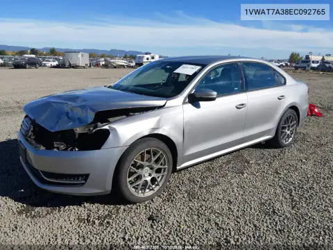 1VWAT7A38EC092765 — 2014 Volkswagen Passat, фото 3 с аукциона IAAI, Передняя часть