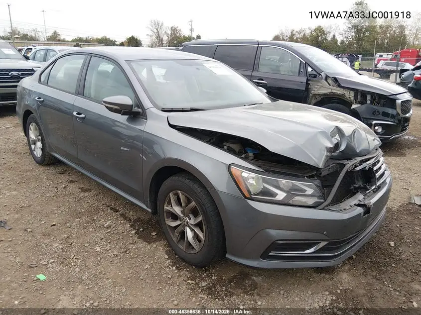 1VWAA7A33JC001918 Volkswagen Passat 2018 — повреждение Передняя часть, фото до ремонта
