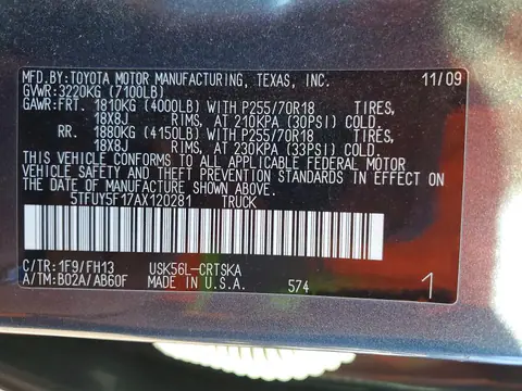 2010 TOYOTA TUNDRA VIN 5TFUY5F17AX120281 фото 12